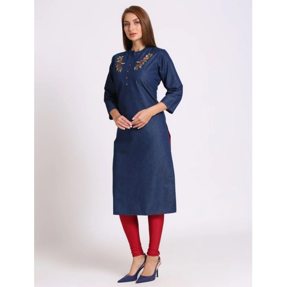 Casual Denim Embroidery 3-4th sleeve Straight Kurti