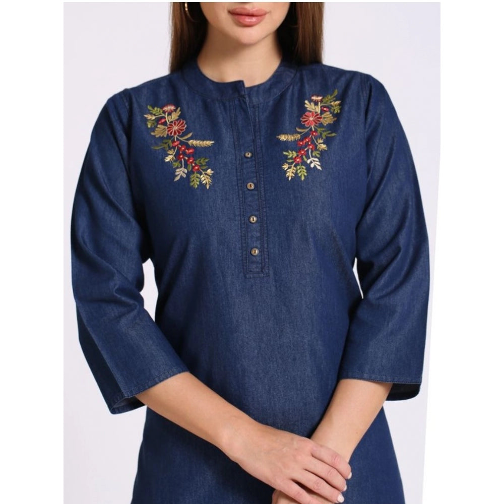 Casual Denim Embroidery 3-4th sleeve Straight Kurti