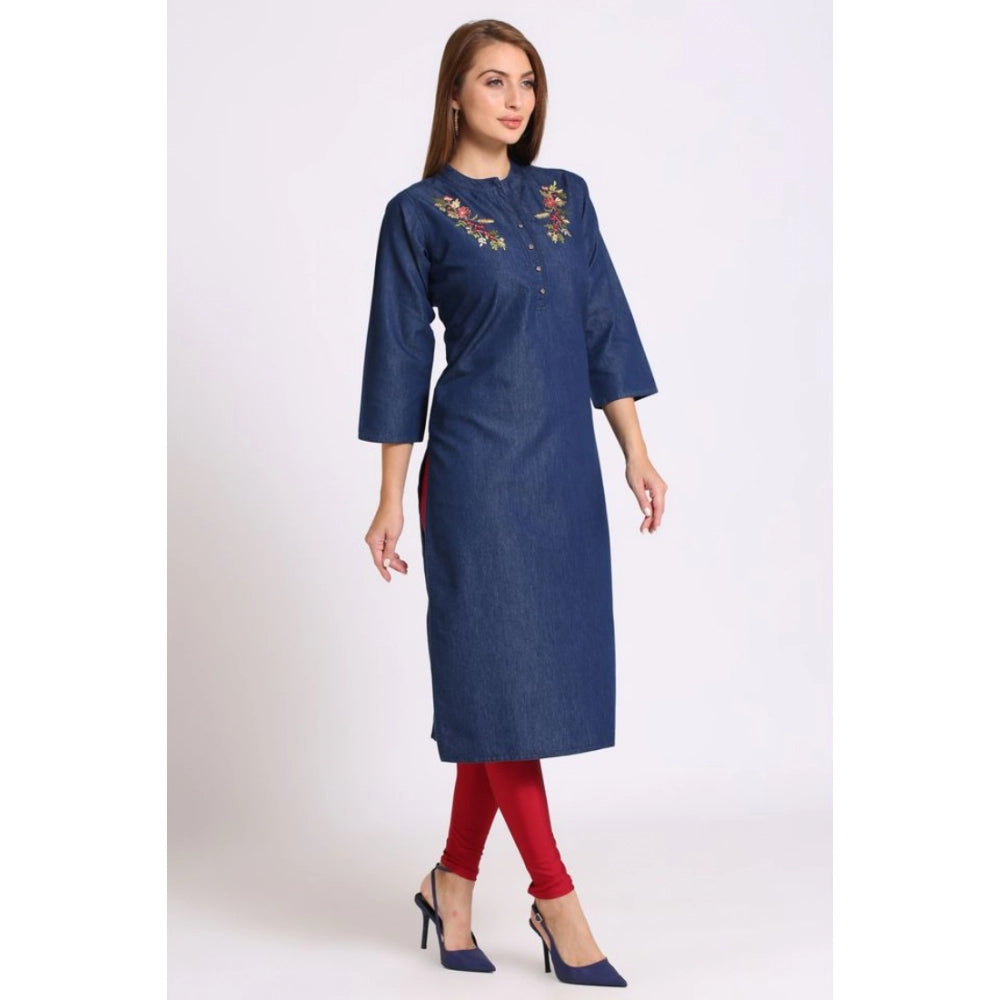 Casual Denim Embroidery 3-4th sleeve Straight Kurti