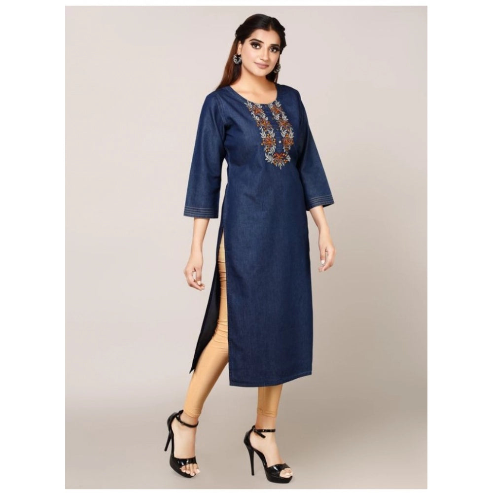 Casual Denim Embroidery 3-4th sleeve Straight Kurti