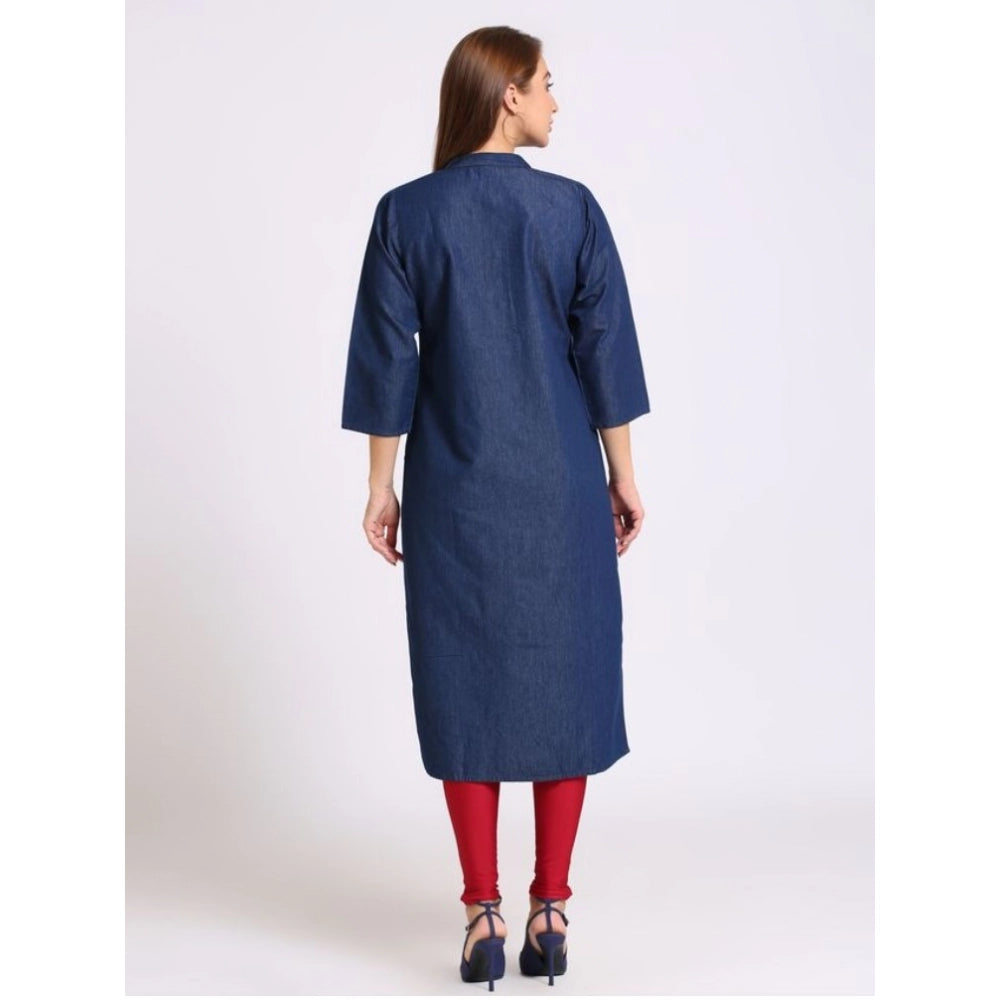 Casual Denim Embroidery 3-4th sleeve Straight Kurti