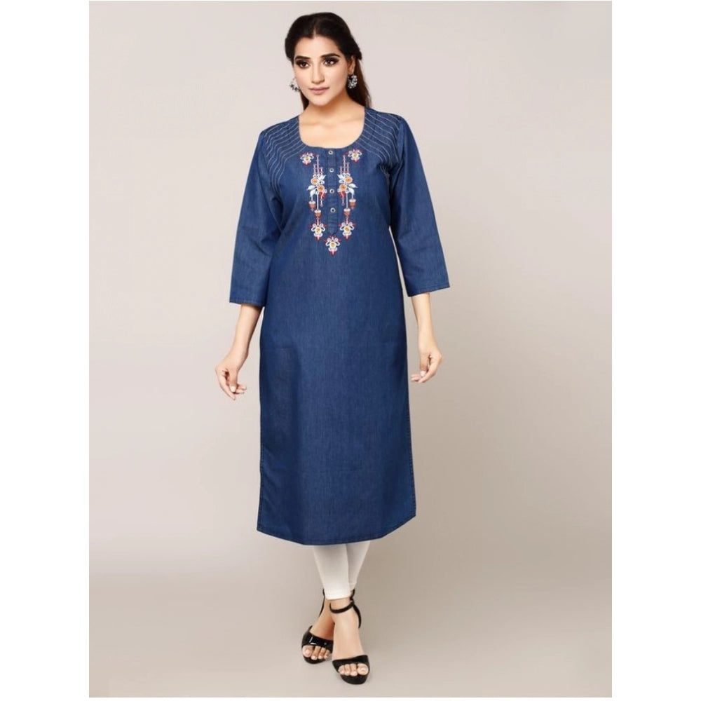 Casual Denim Embroidery 3-4th sleeve Straight Kurti