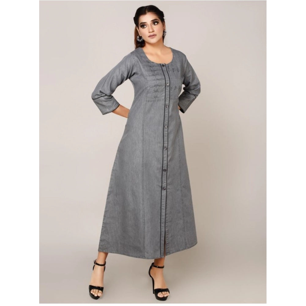 Casual Denim Solid 3-4th sleeve Straight Kurti