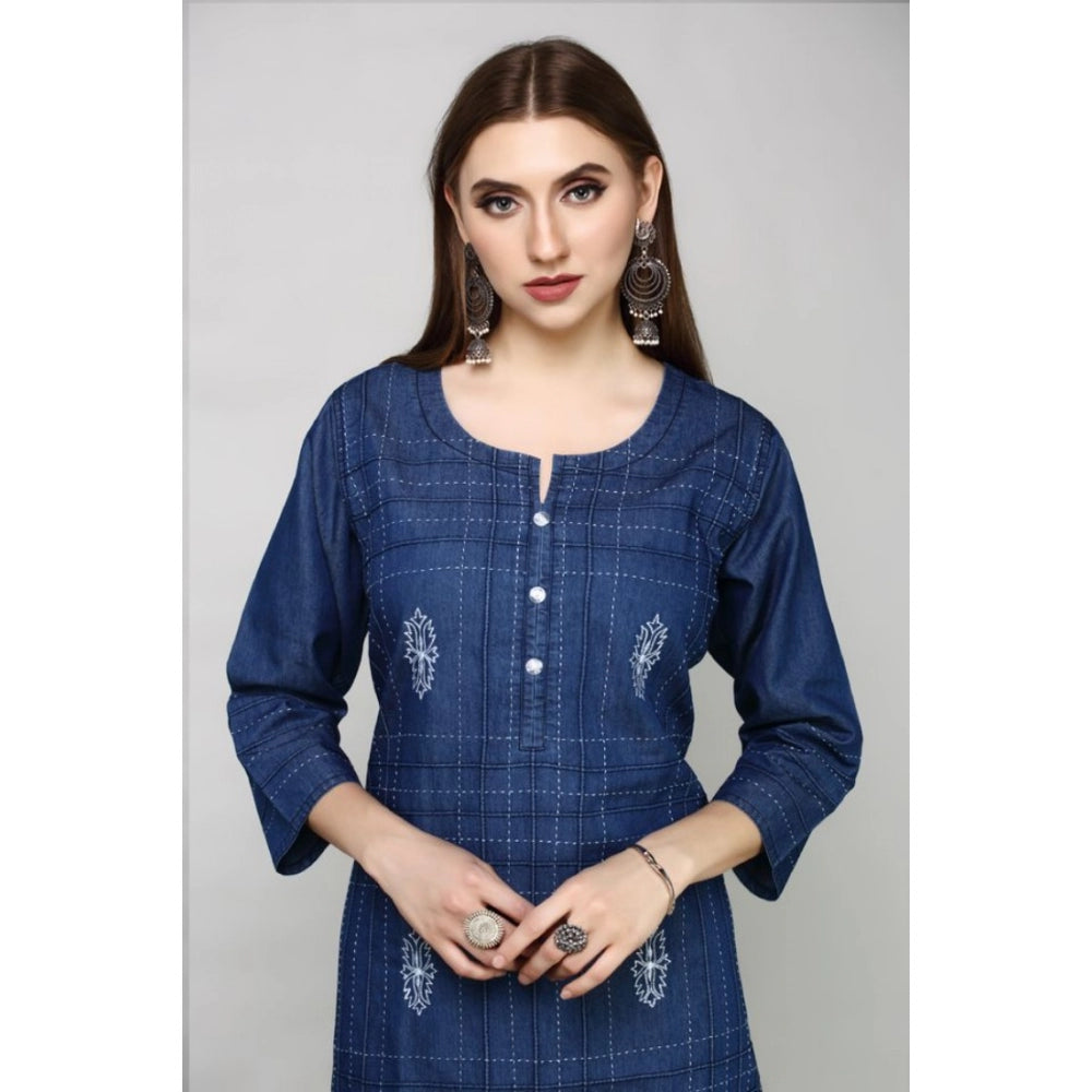 Casual Denim Embroidery 3-4th sleeve Straight Kurti