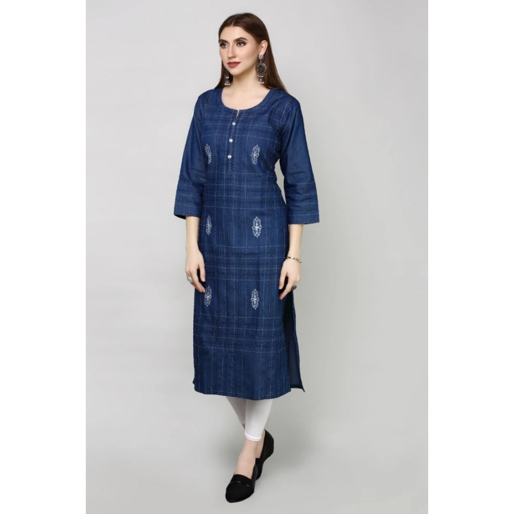 Casual Denim Embroidery 3-4th sleeve Straight Kurti