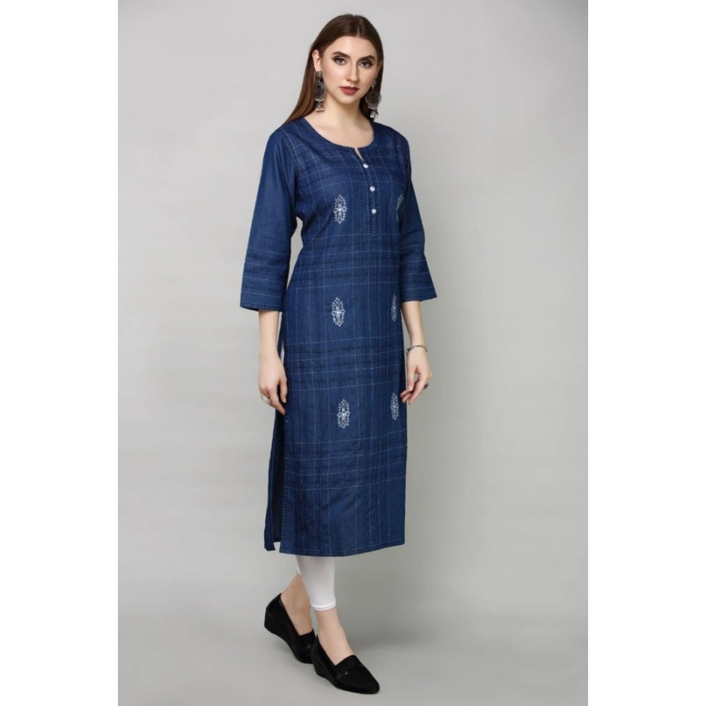 Casual Denim Embroidery 3-4th sleeve Straight Kurti