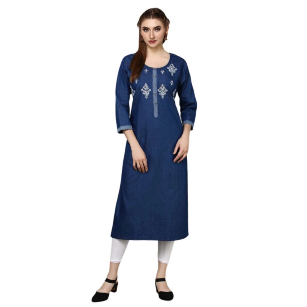 Casual Denim Embroidery 3-4th sleeve Straight Kurti