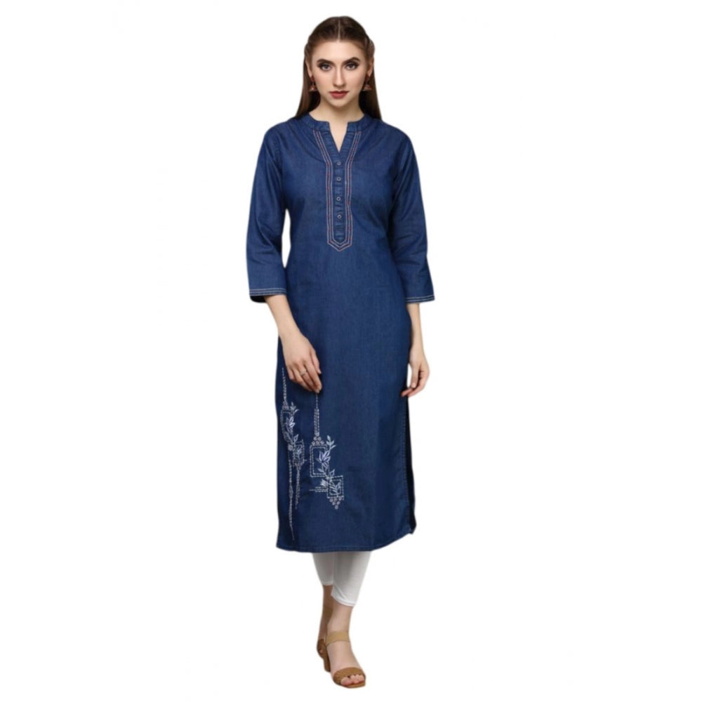 Casual Denim Embroidery 3-4th sleeve Straight Kurti