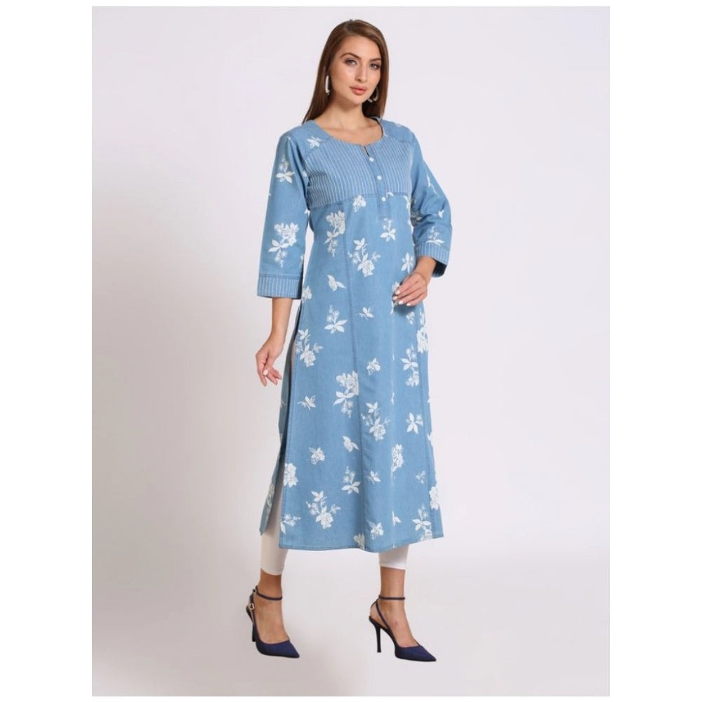 Casual Denim Printed 3-4th sleeve Straight Kurti