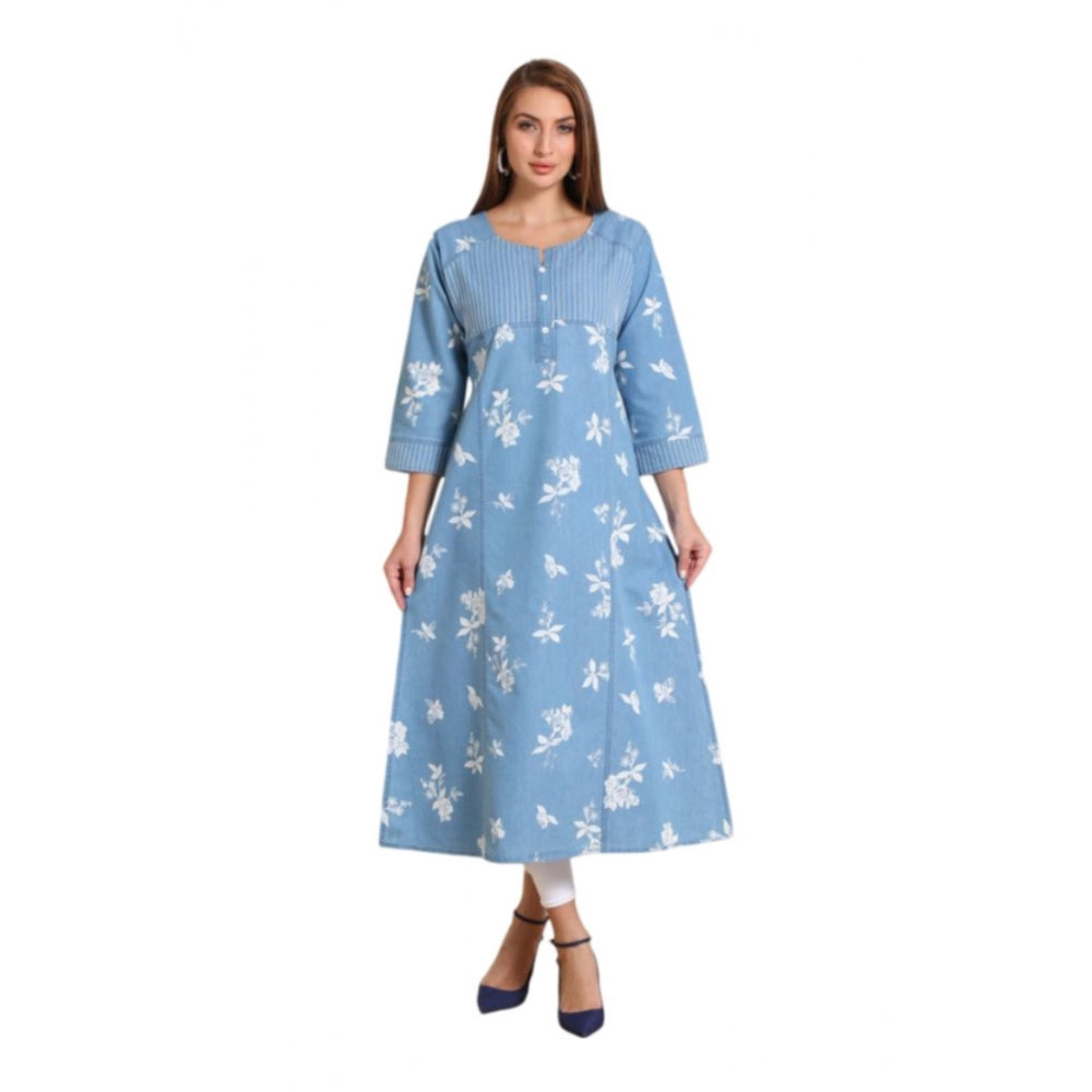 Casual Denim Printed 3-4th sleeve Straight Kurti