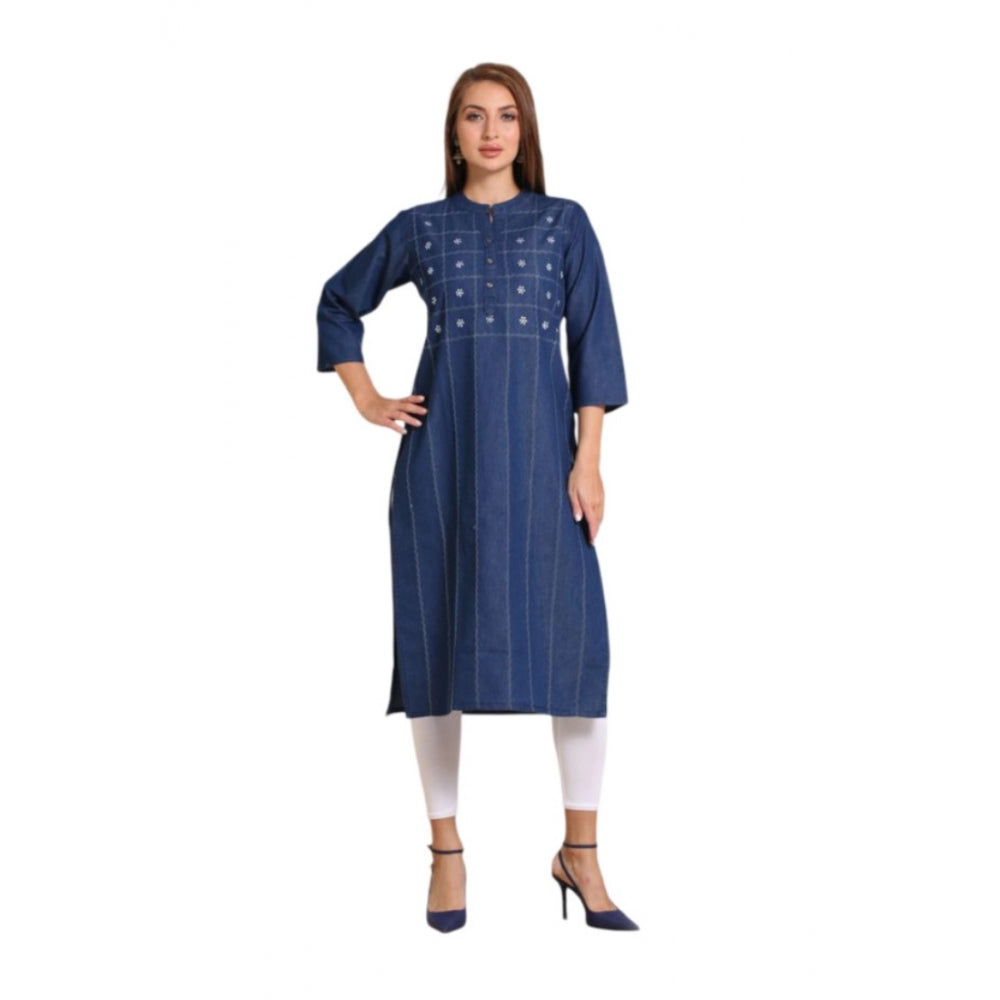 Casual Denim Embroidery 3-4th sleeve Straight Kurti