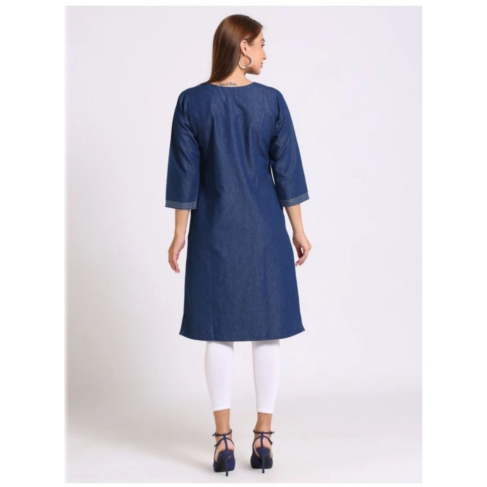 Casual Denim Embroidery 3-4th sleeve Straight Kurti