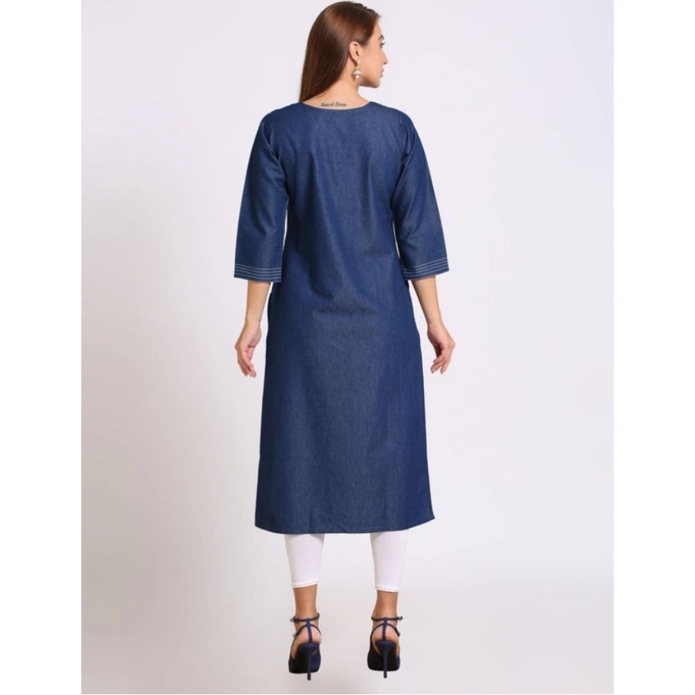 Casual Denim Embroidery 3-4th sleeve Straight Kurti