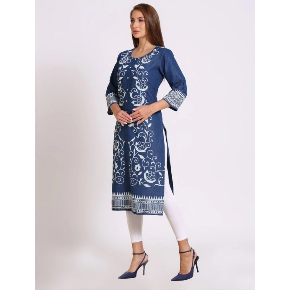 Casual Denim Printed 3-4th sleeve Straight Kurti