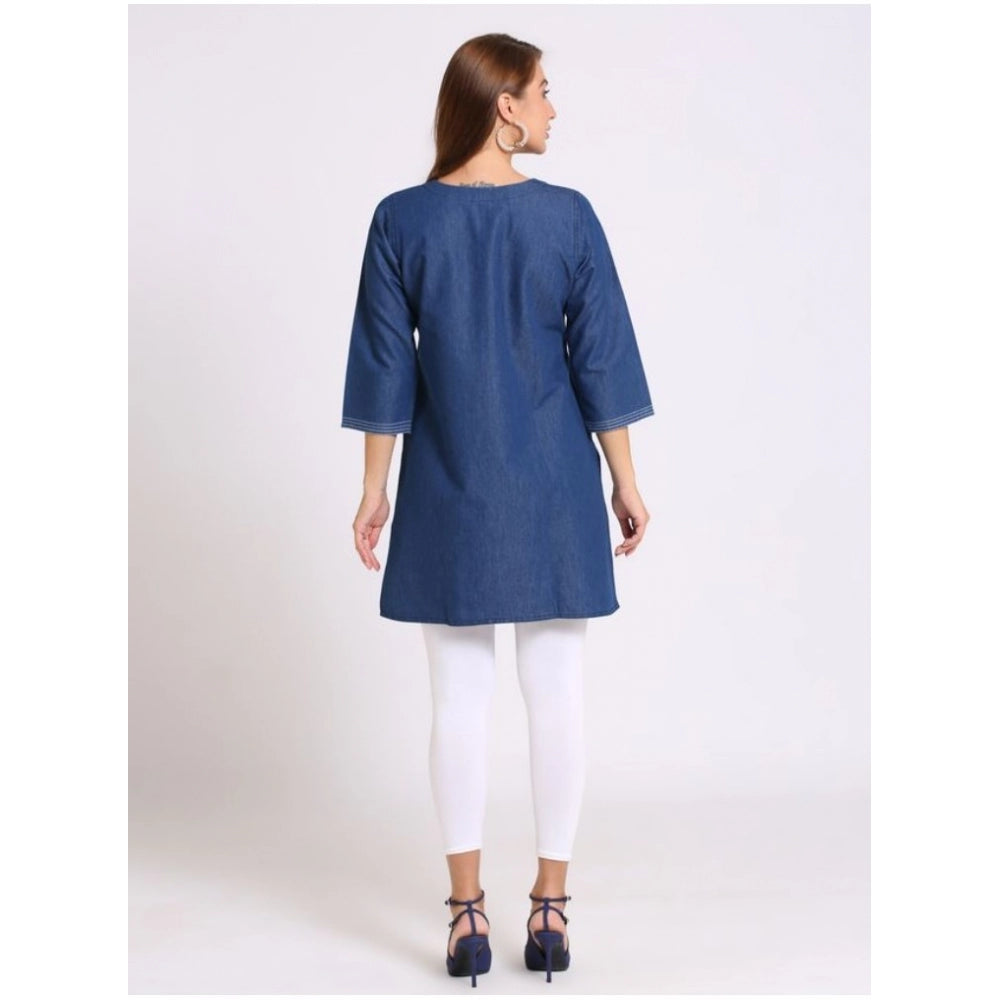 Casual Denim Embroidery 3-4th sleeve Kurti