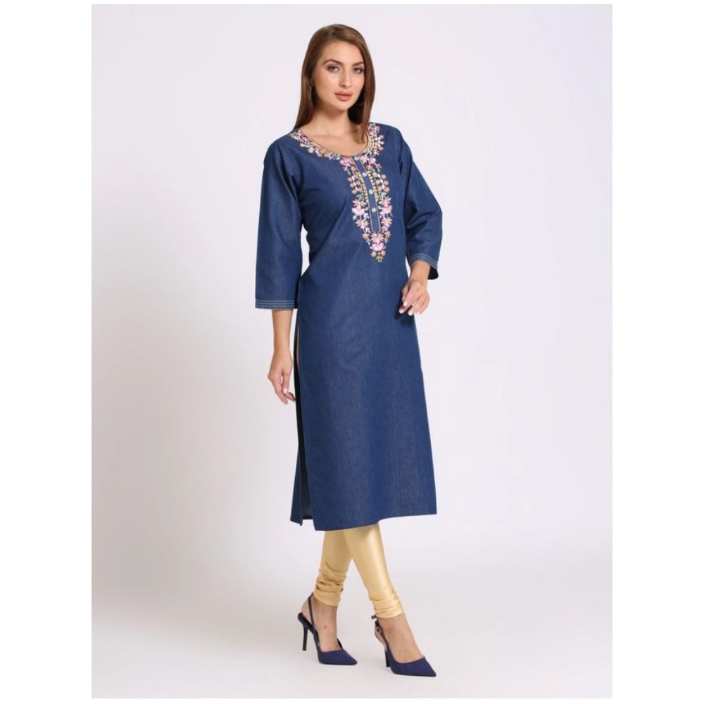 Casual Denim Embroidery 3-4th sleeve Straight Kurti