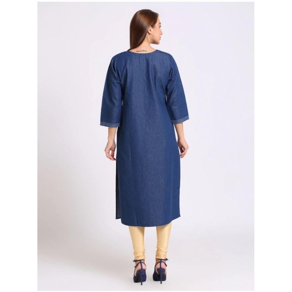 Casual Denim Embroidery 3-4th sleeve Straight Kurti