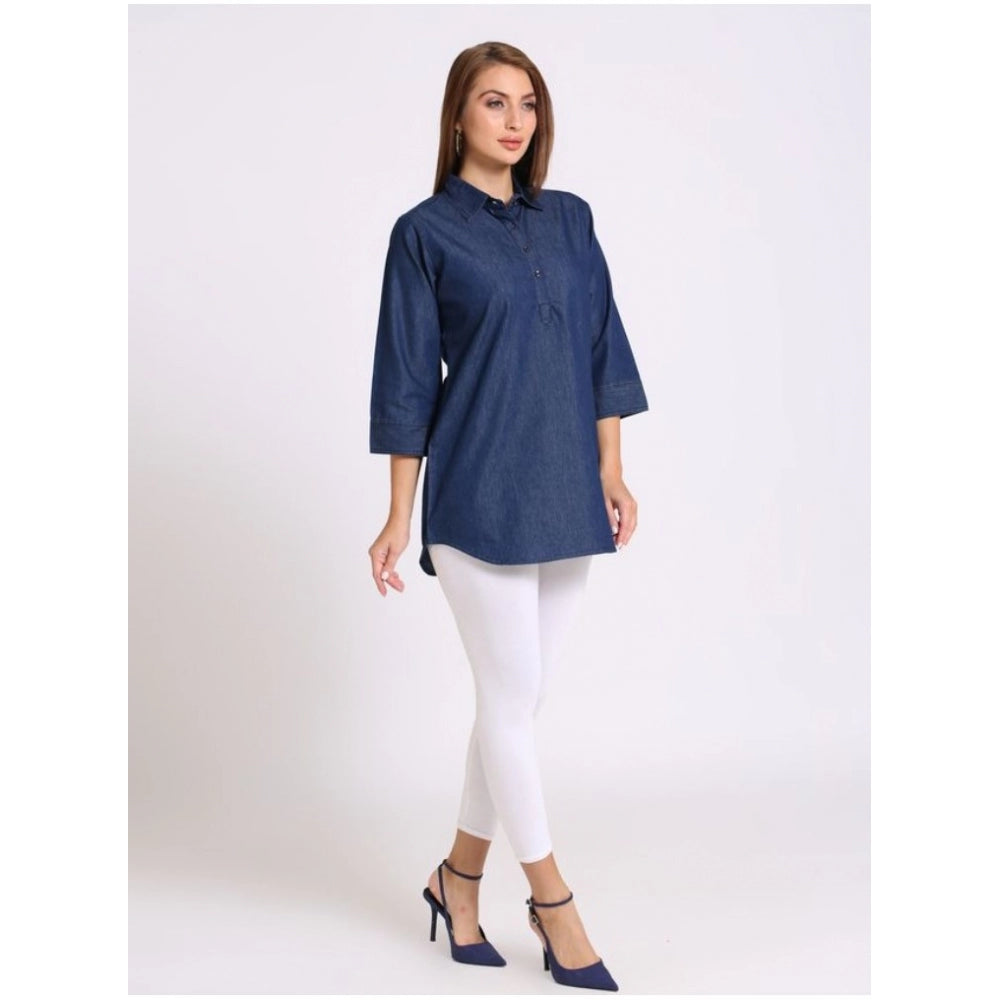 Casual Denim Solid 3-4th sleeve Tunic Top