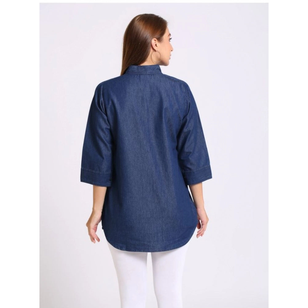 Casual Denim Solid 3-4th sleeve Tunic Top