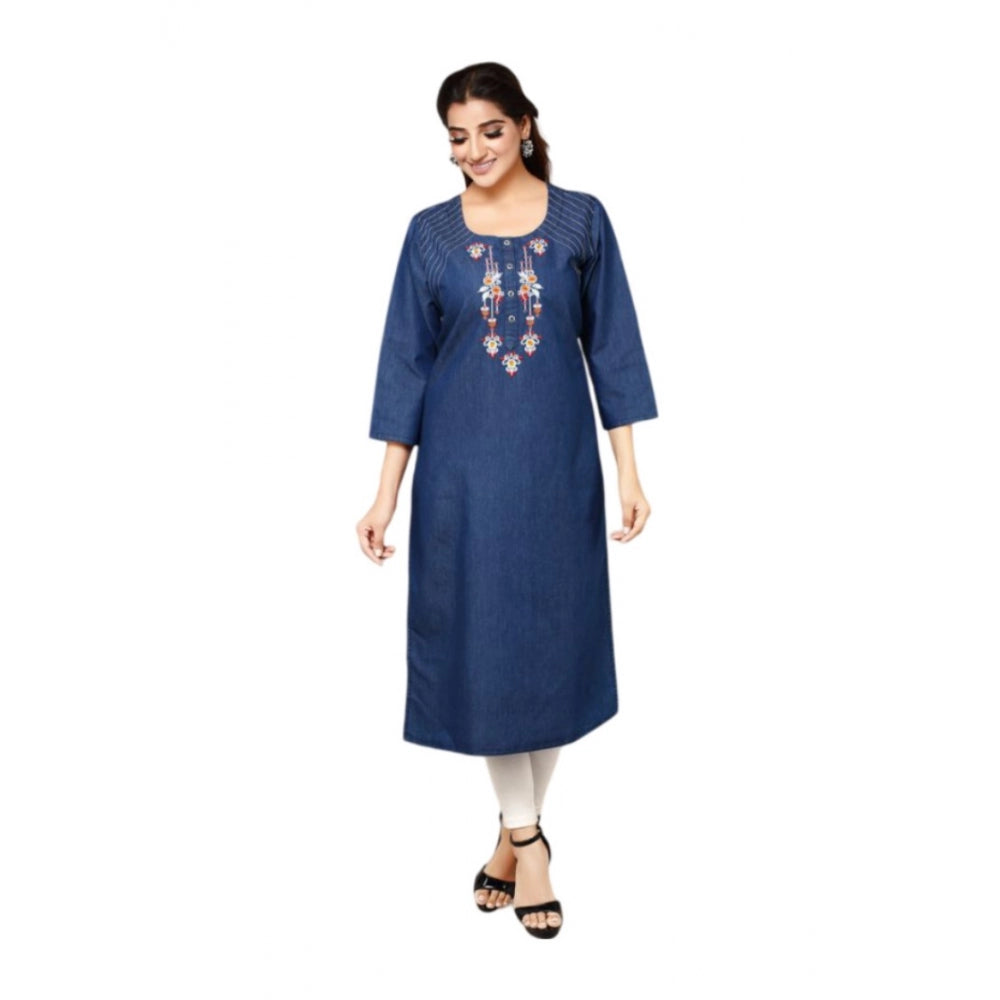 Casual Denim Embroidery 3-4th sleeve Straight Kurti