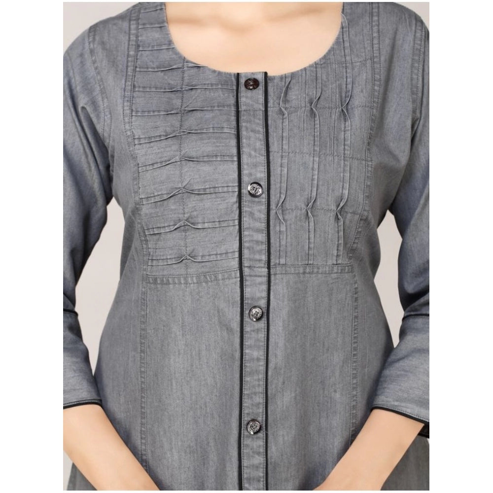 Casual Denim Solid 3-4th sleeve Straight Kurti