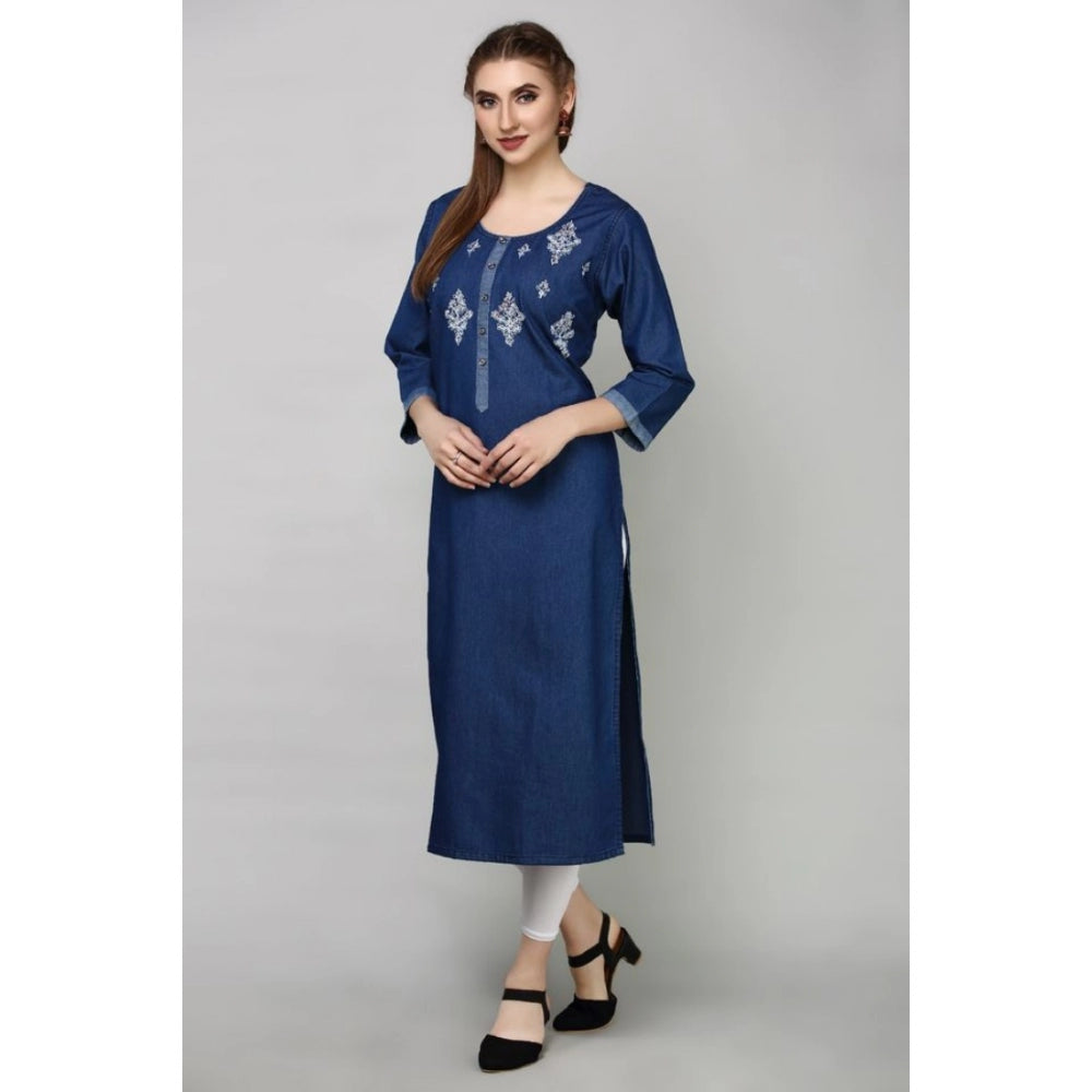 Casual Denim Embroidery 3-4th sleeve Straight Kurti