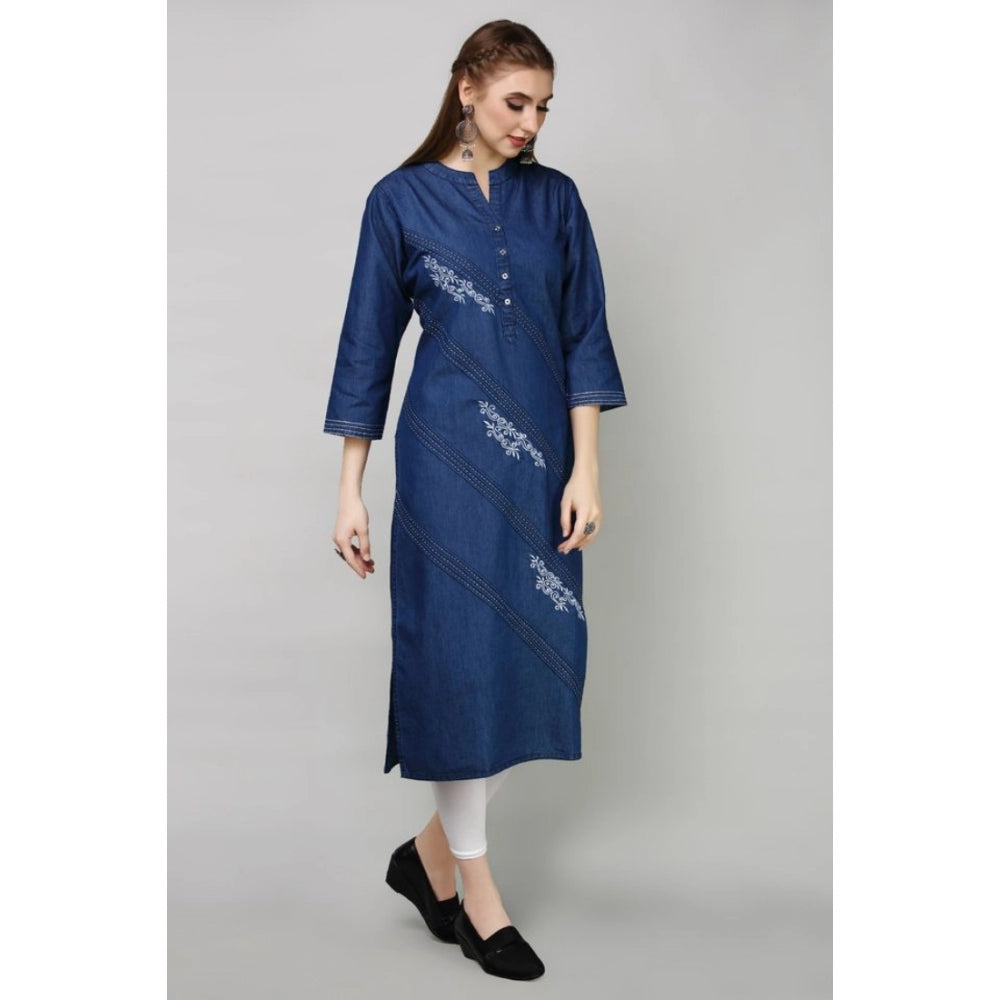 Casual Denim Embroidery 3-4th sleeve Straight Kurti