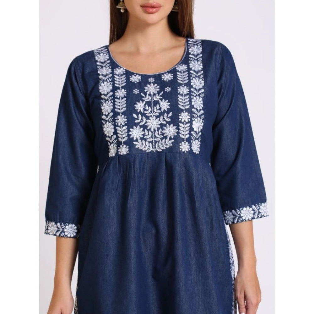 Casual Denim Embroidery 3-4th sleeve Kurti Set