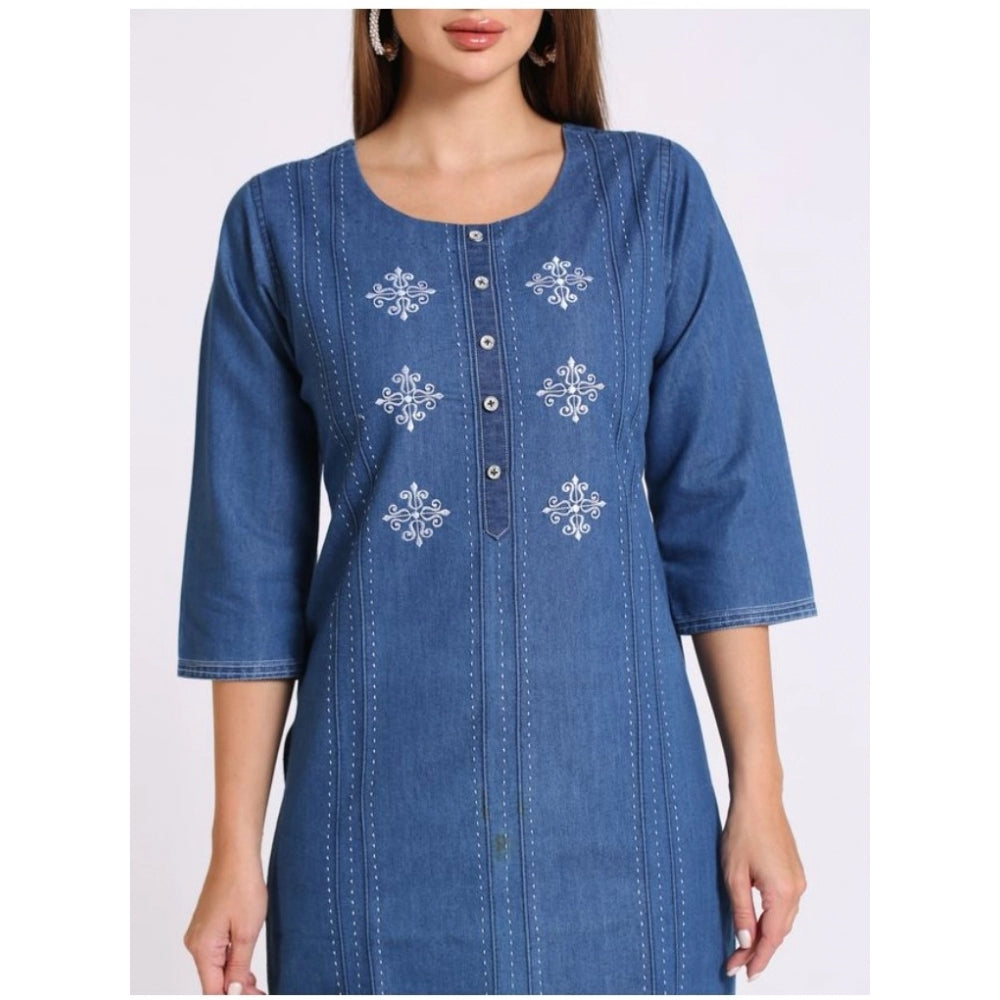 Casual Denim Embroidery 3-4th sleeve Straight Kurti