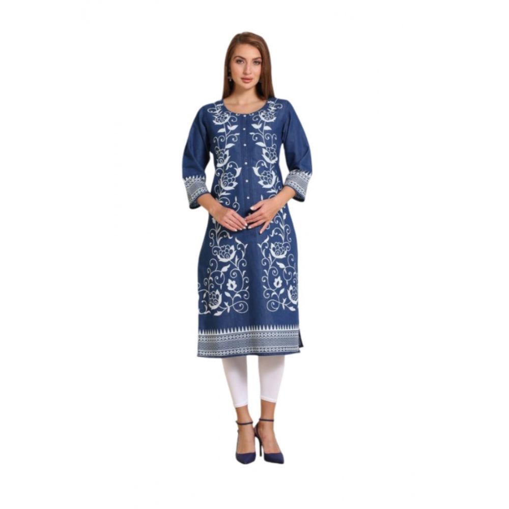 Casual Denim Printed 3-4th sleeve Straight Kurti