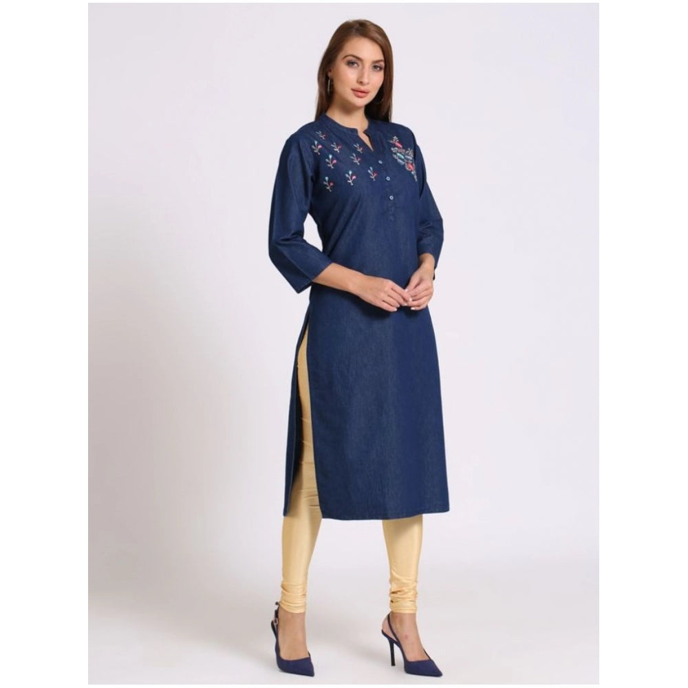 Casual Denim Embroidery 3-4th sleeve Straight Kurti