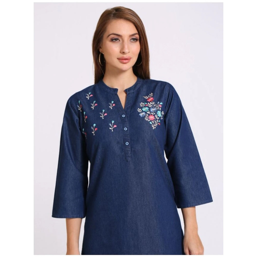 Casual Denim Embroidery 3-4th sleeve Straight Kurti