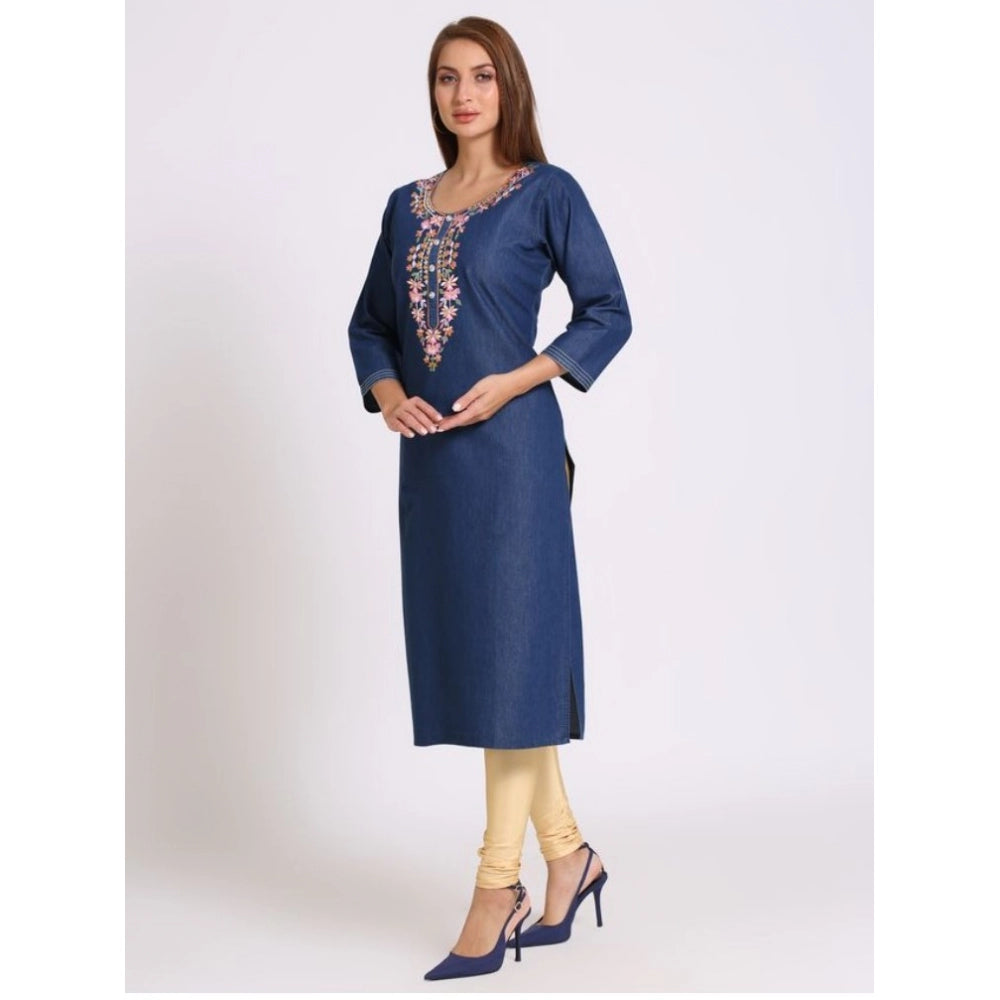 Casual Denim Embroidery 3-4th sleeve Straight Kurti