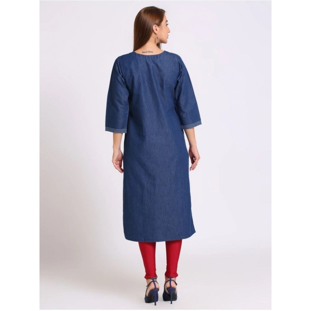 Casual Denim Embroidery 3-4th sleeve Straight Kurti