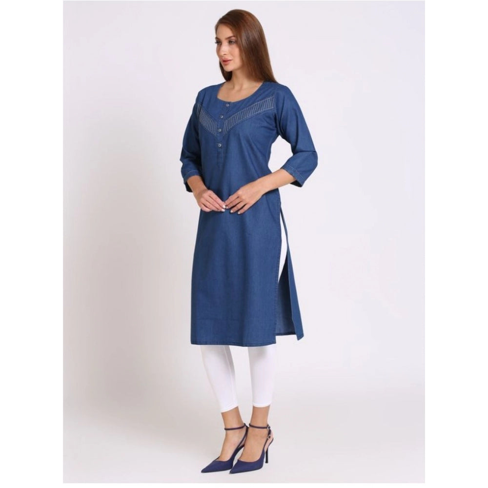 Casual Denim Solid 3-4th sleeve Straight Kurti