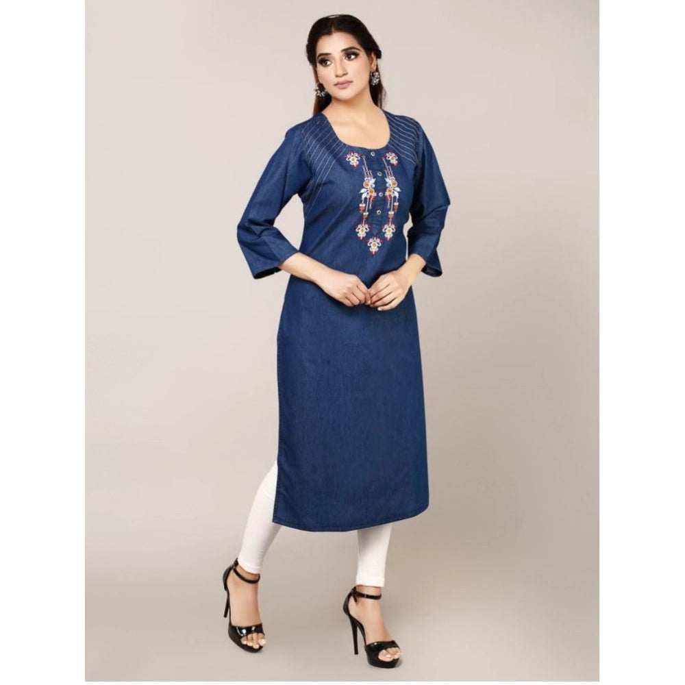 Casual Denim Embroidery 3-4th sleeve Straight Kurti