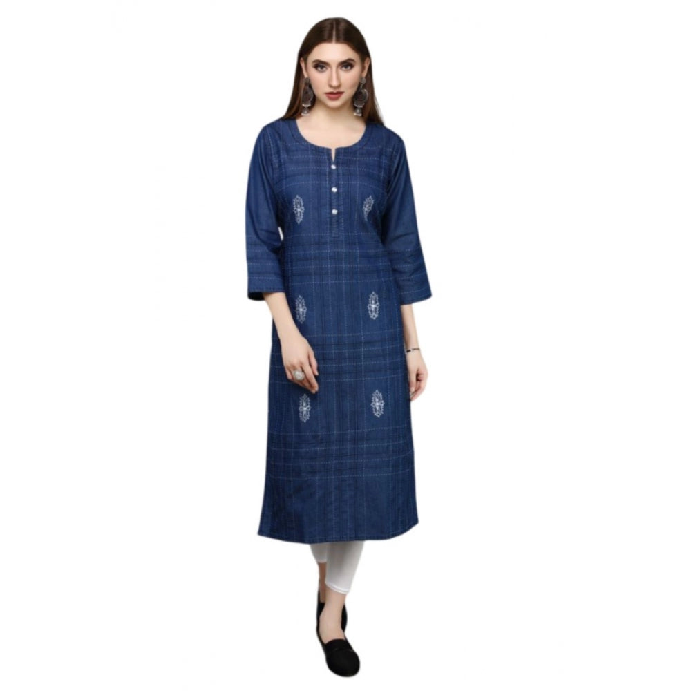 Casual Denim Embroidery 3-4th sleeve Straight Kurti