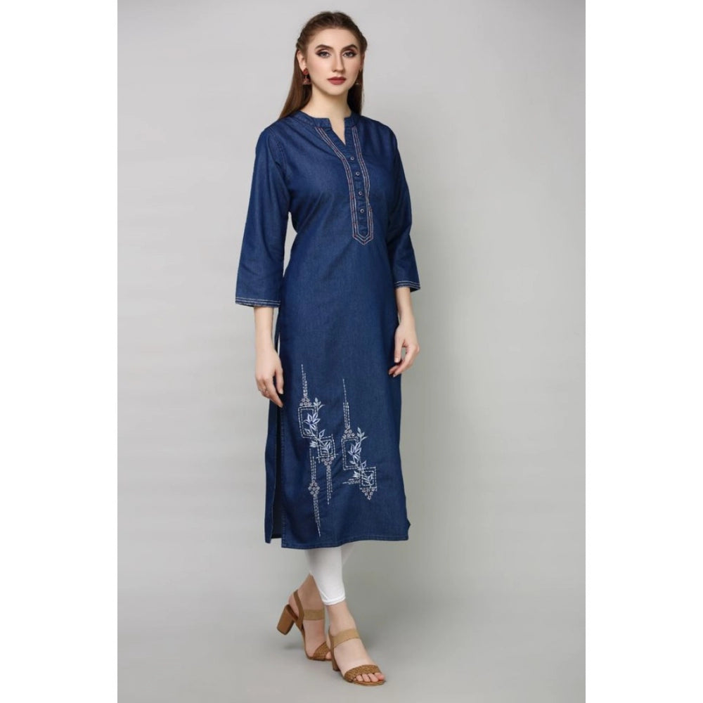 Casual Denim Embroidery 3-4th sleeve Straight Kurti