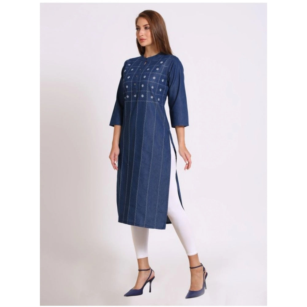 Casual Denim Embroidery 3-4th sleeve Straight Kurti