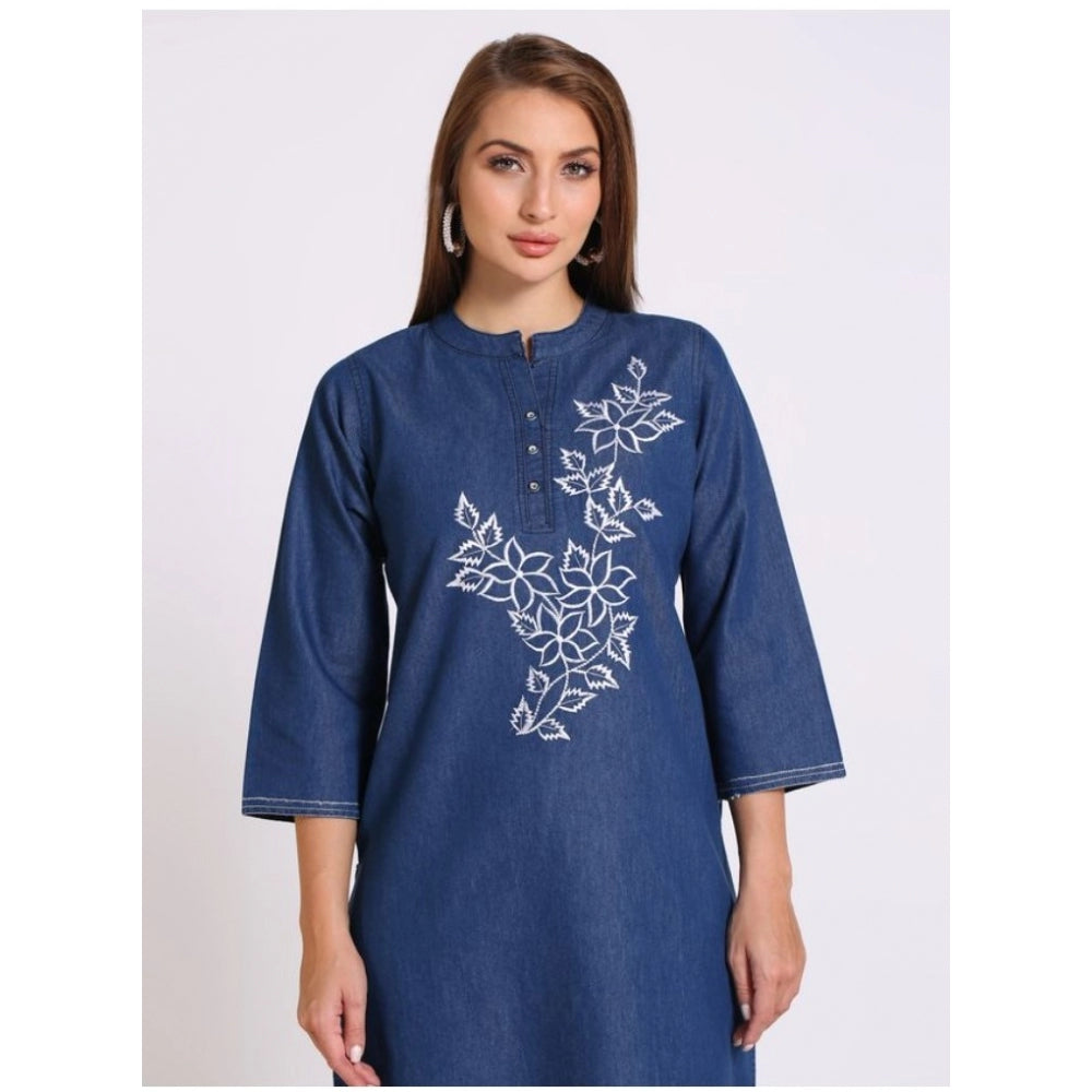 Casual Denim Embroidery 3-4th sleeve Straight Kurti