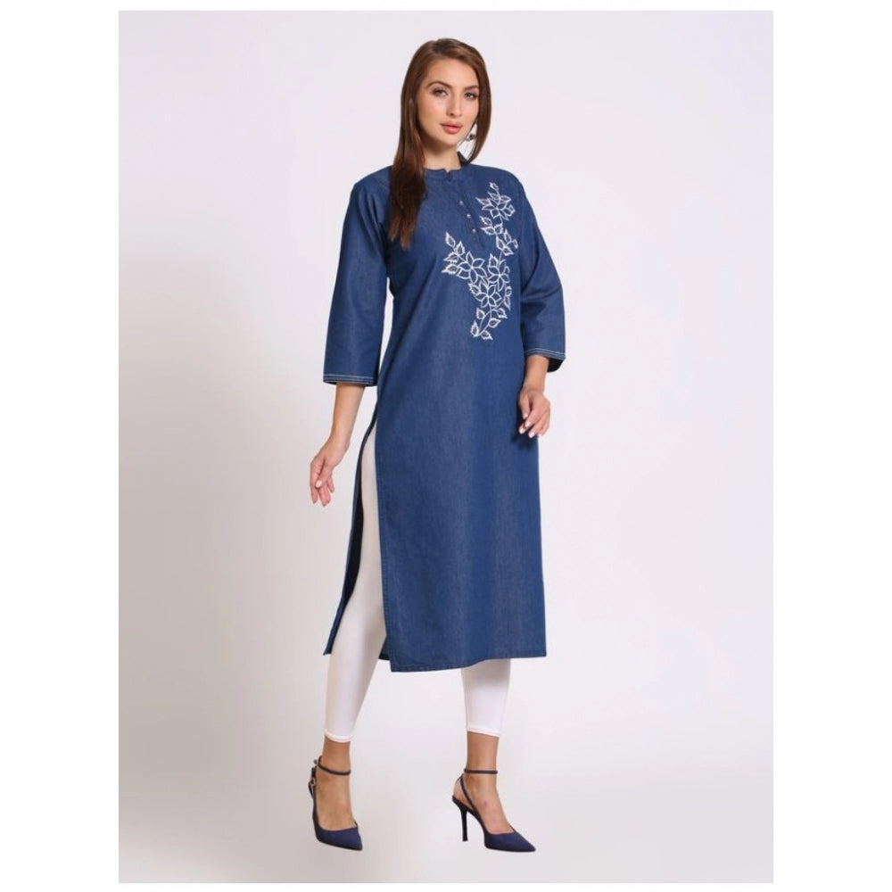 Casual Denim Embroidery 3-4th sleeve Straight Kurti