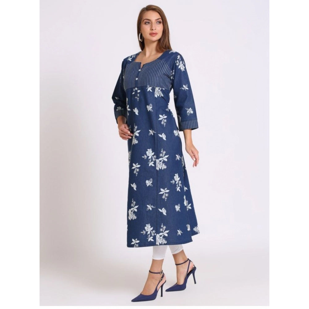 Casual Denim Floral 3-4th sleeve Straight Kurti