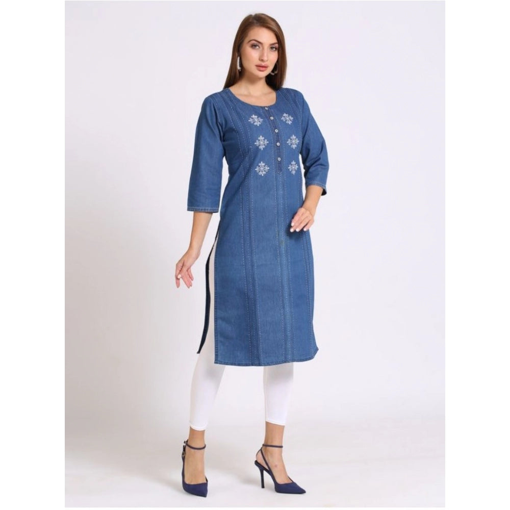 Casual Denim Embroidery 3-4th sleeve Straight Kurti