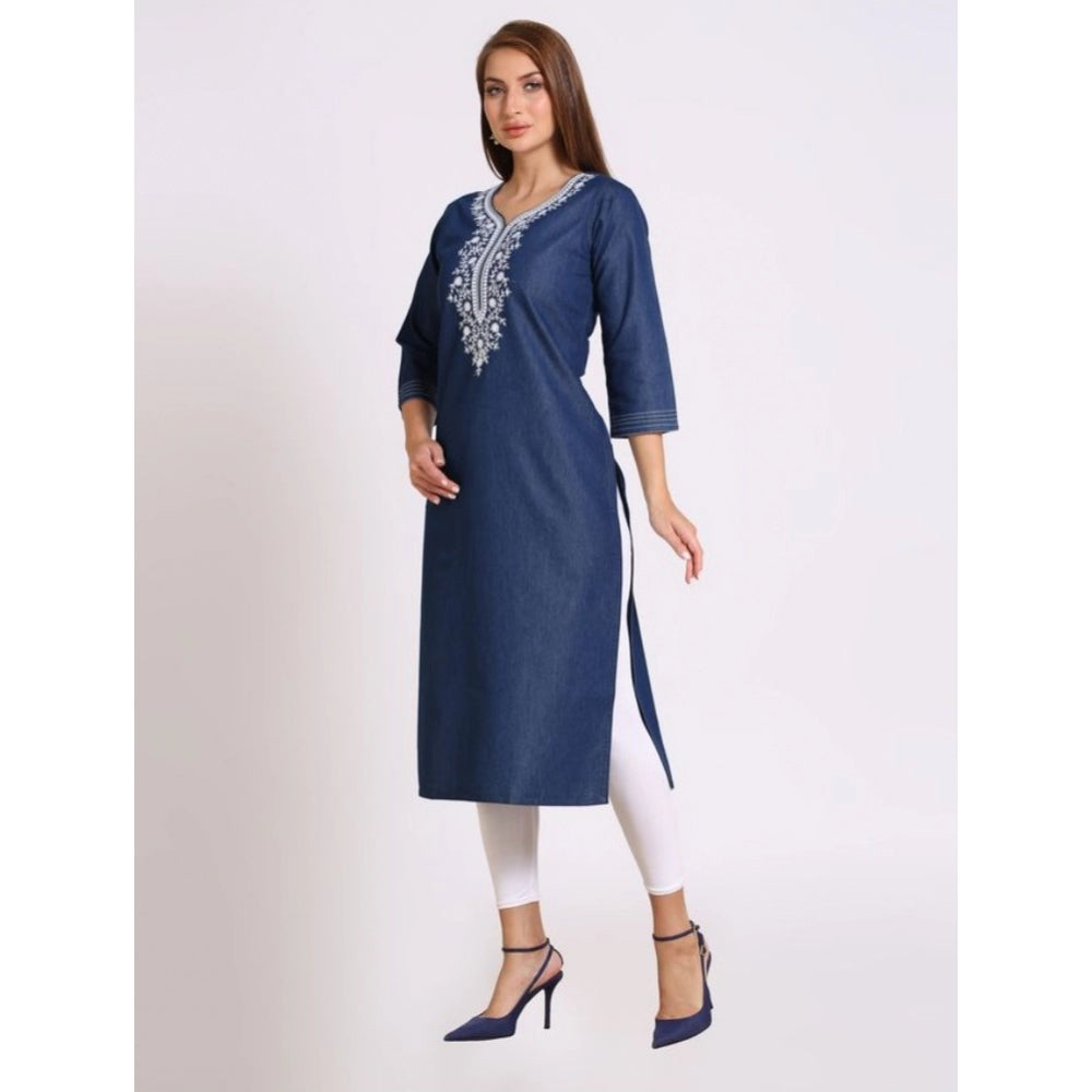 Casual Denim Embroidery 3-4th sleeve Straight Kurti