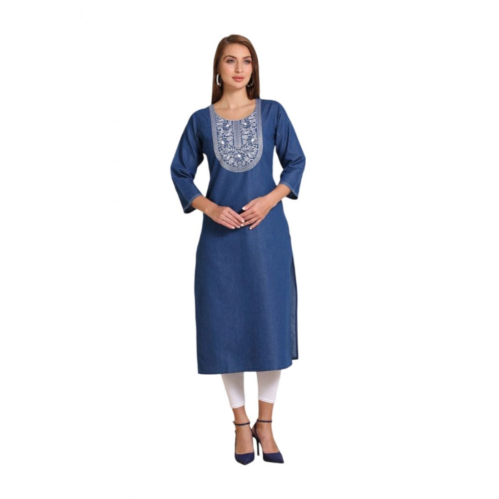 Casual Denim Embroidery 3-4th sleeve Straight Kurti