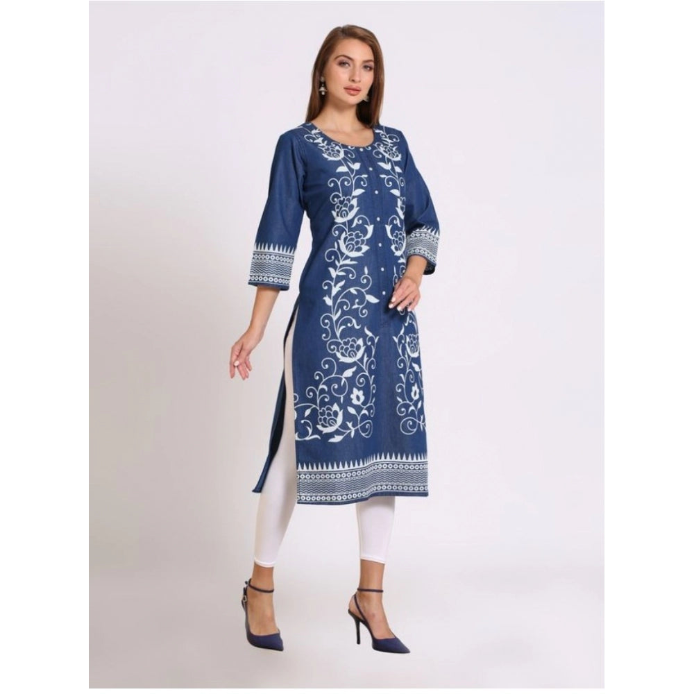 Casual Denim Printed 3-4th sleeve Straight Kurti