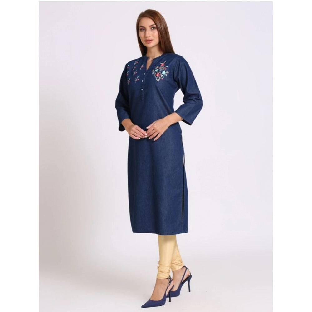 Casual Denim Embroidery 3-4th sleeve Straight Kurti