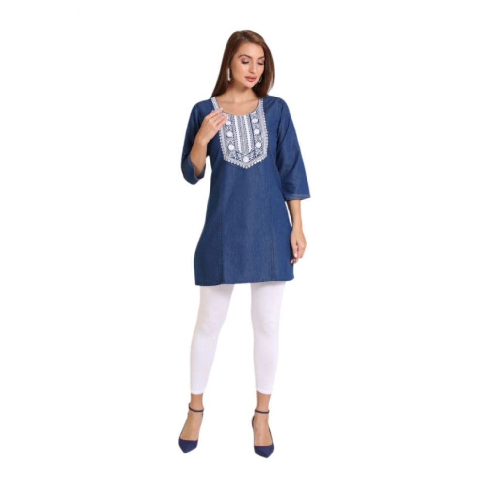 Casual Denim Embroidery 3-4th sleeve Kurti