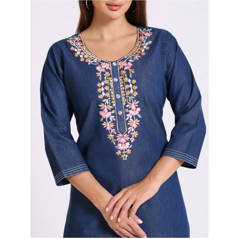 Casual Denim Embroidery 3-4th sleeve Straight Kurti