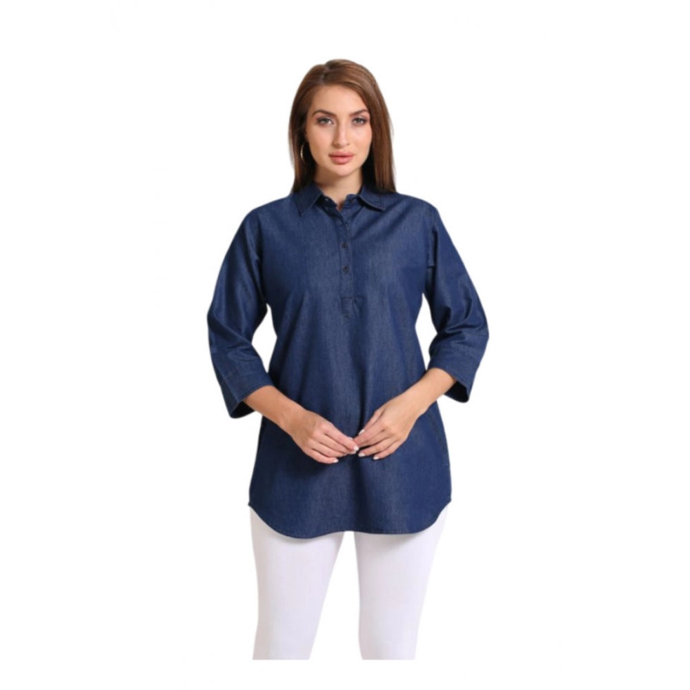 Casual Denim Solid 3-4th sleeve Tunic Top